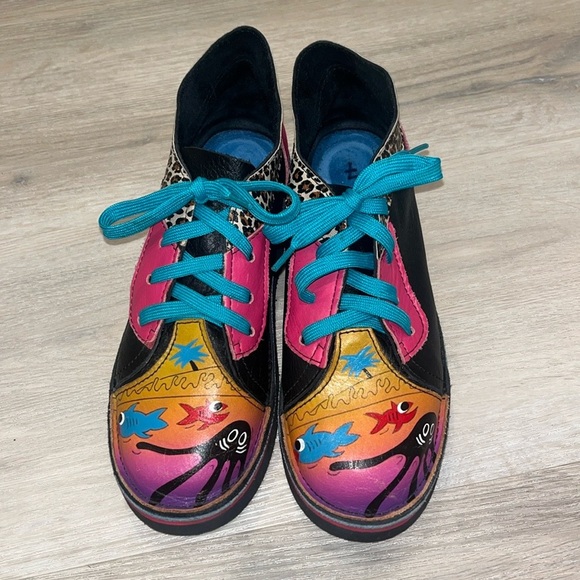 SoleTech Hand Painted Leather Lace Up Shoes Women 7 leopard funky whimsical - Picture 13 of 13